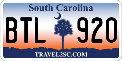 SC license plate BTL920