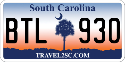 SC license plate BTL930
