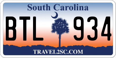 SC license plate BTL934