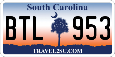 SC license plate BTL953