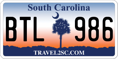 SC license plate BTL986