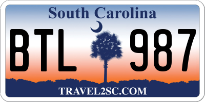 SC license plate BTL987