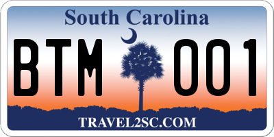 SC license plate BTM001