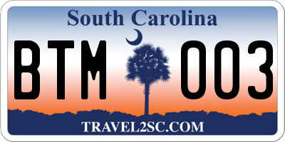 SC license plate BTM003