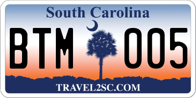 SC license plate BTM005