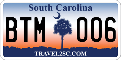 SC license plate BTM006
