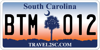 SC license plate BTM012