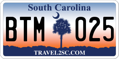 SC license plate BTM025