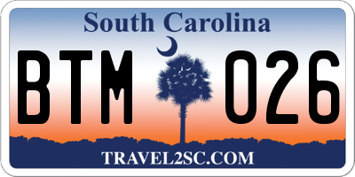 SC license plate BTM026