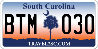 SC license plate BTM030