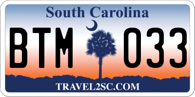SC license plate BTM033