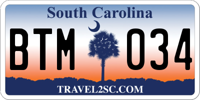 SC license plate BTM034