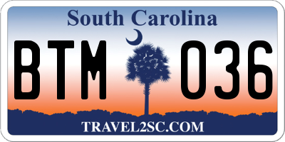 SC license plate BTM036