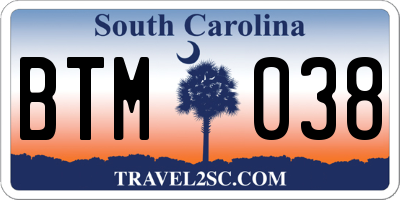 SC license plate BTM038