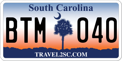 SC license plate BTM040