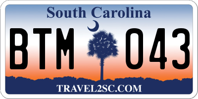SC license plate BTM043
