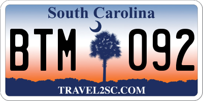 SC license plate BTM092