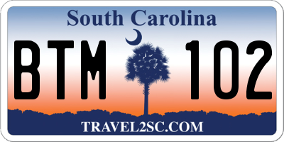 SC license plate BTM102