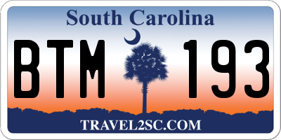 SC license plate BTM193