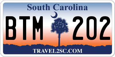 SC license plate BTM202