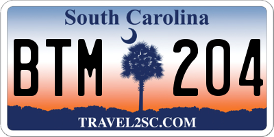 SC license plate BTM204