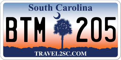 SC license plate BTM205