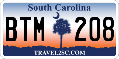 SC license plate BTM208