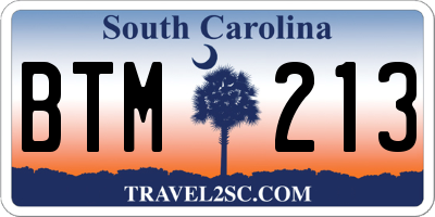 SC license plate BTM213