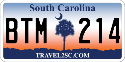 SC license plate BTM214