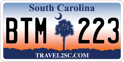 SC license plate BTM223