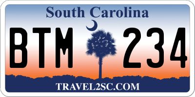 SC license plate BTM234