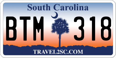 SC license plate BTM318