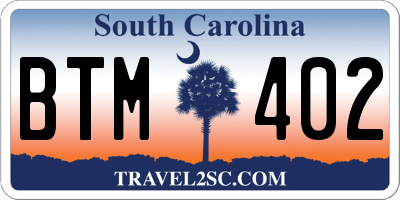 SC license plate BTM402