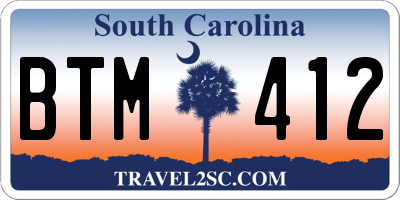 SC license plate BTM412