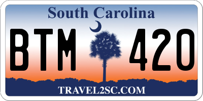 SC license plate BTM420