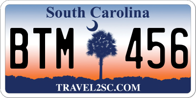 SC license plate BTM456