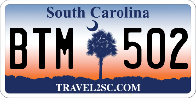 SC license plate BTM502