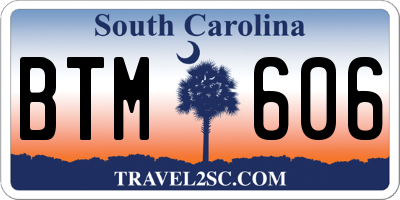 SC license plate BTM606