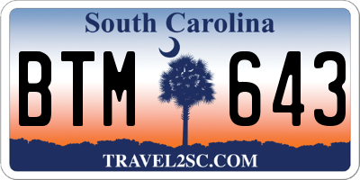 SC license plate BTM643