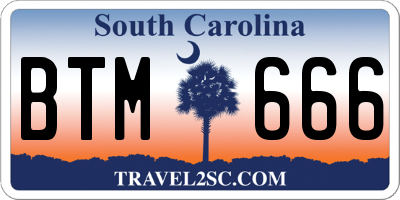 SC license plate BTM666