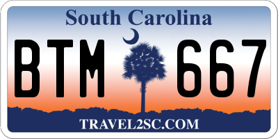 SC license plate BTM667