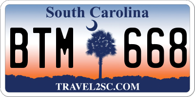 SC license plate BTM668