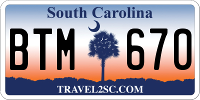 SC license plate BTM670