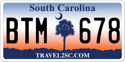 SC license plate BTM678