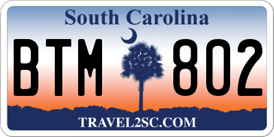 SC license plate BTM802