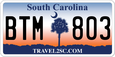 SC license plate BTM803