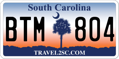 SC license plate BTM804