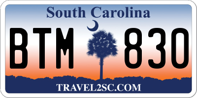 SC license plate BTM830