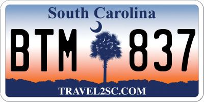 SC license plate BTM837