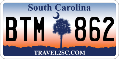 SC license plate BTM862